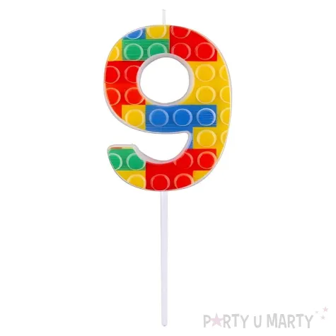 swieczka urodzinowa na tort cyfra 9 klocki dekoracja na urodziny 10 5 cm