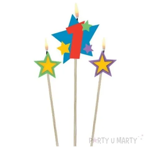 swieczki na tort 1 urodziny gwiazdki mix amscan 3 szt
