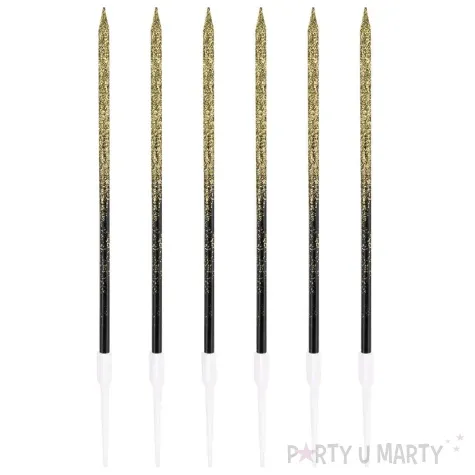 swieczki na tort brokatowe eleganckie ombre czarno zloty partypal 13 5 cm 6 szt