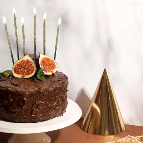 swieczki na tort brokatowe eleganckie ombre czarno zloty partypal 13 5 cm 6 szt