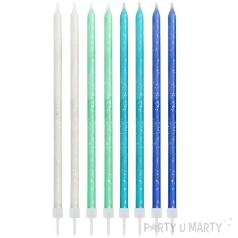 swieczki na tort brokatowe niebieski mix godan 24 szt