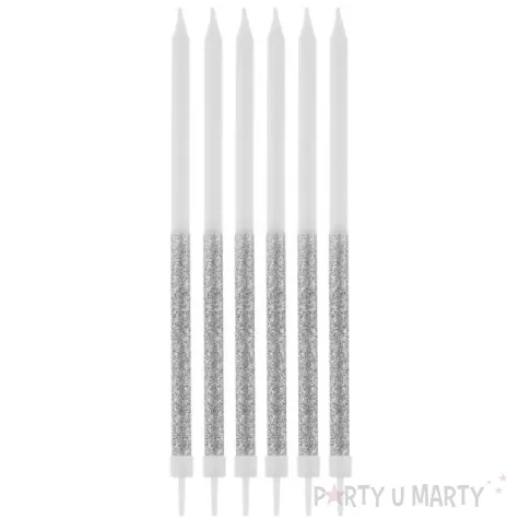 swieczki na tort brokatowe srebrne godan 14 5 cm 16 szt