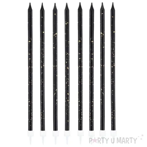swieczki na tort classic dlugie czarno zloty partypal 8 szt