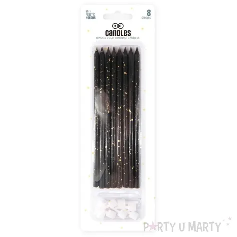 swieczki na tort classic dlugie czarno zloty partypal 8 szt