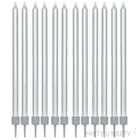 swieczki na tort classic srebrne partydeco 12 szt