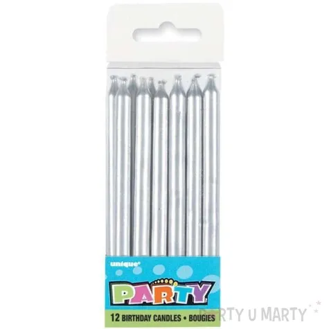 swieczki na tort classic srebrne unique 10 cm 12 szt
