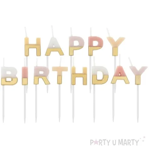 swieczki na tort happy birthday pale pastels zloty folat 13 szt