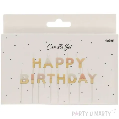 swieczki na tort happy birthday pale pastels zloty folat 13 szt