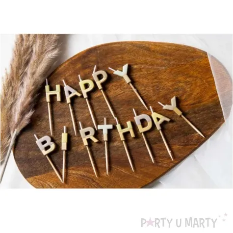 swieczki na tort happy birthday pale pastels zloty folat 13 szt