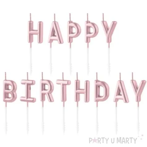 swieczki na tort happy birthday rozowe zlote partypal 7 cm