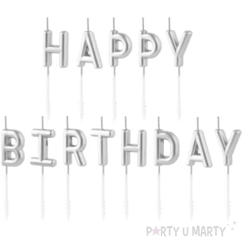 swieczki na tort happy birthday srebrne partypal 7 cm