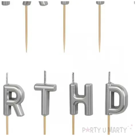 swieczki na tort happy birthday srebrny partydeco 7 cm 13 szt