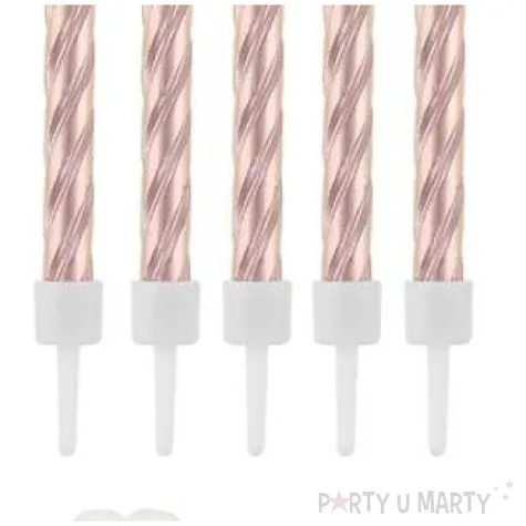 swieczki na tort happy birthday zakrecone rozowe zloto godan 8 cm 16 szt