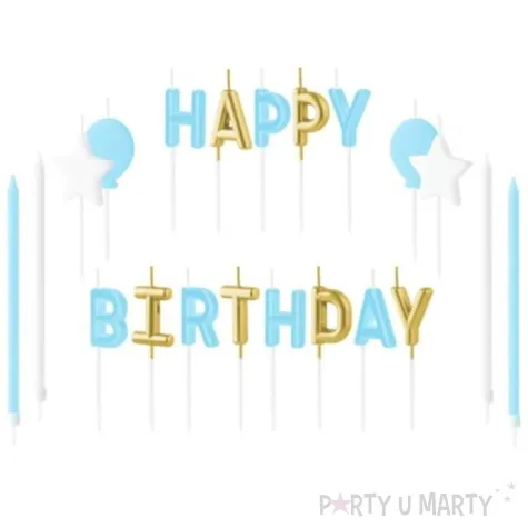 swieczki na tort happy birthday zestaw niebieski partypal