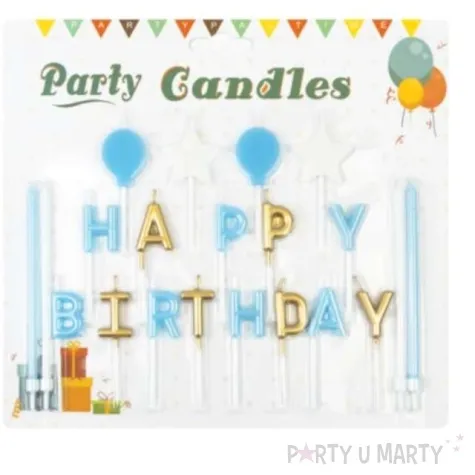 swieczki na tort happy birthday zestaw niebieski partypal