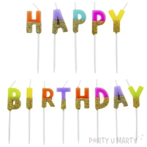 swieczki na tort happy birthday zloty brokat mix godan