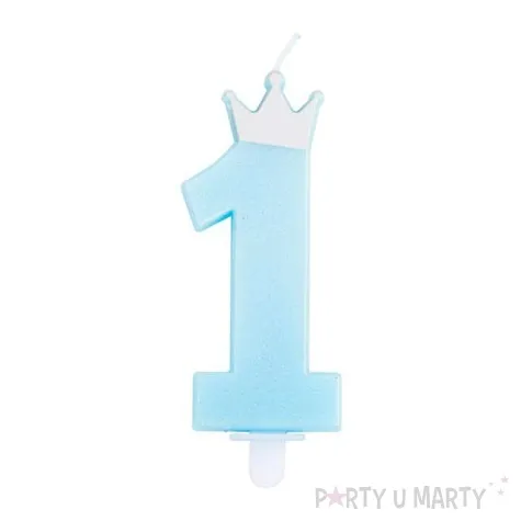 swieczki na tort jedynka w koronie blekitna givi