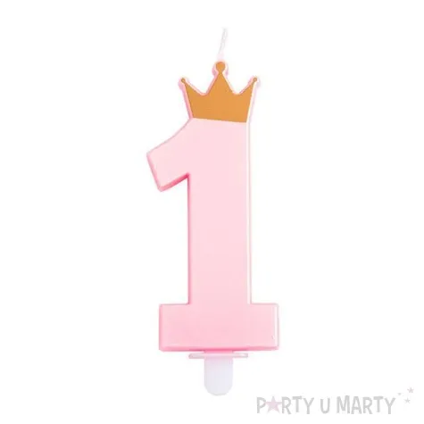 swieczki na tort jedynka w koronie rozowa givi