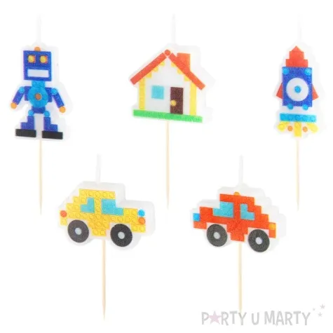 swieczki na tort klocki auta i robot mix partypal 2 4 cm 5 szt