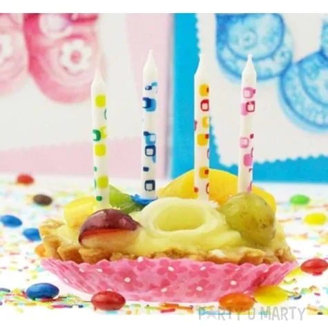 swieczki na tort kolorowe wzory biale godan 12 szt