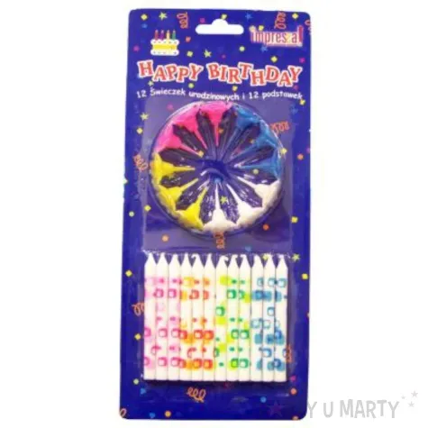 swieczki na tort kolorowe wzory biale godan 12 szt