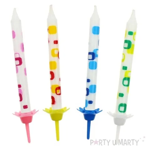 swieczki na tort kolorowe wzory biale godan 12 szt
