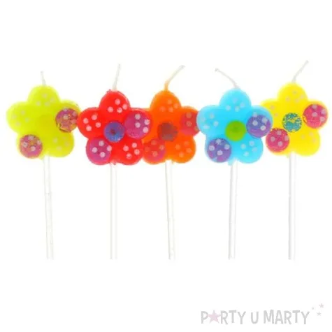 swieczki na tort kwiatki w kropeczki godan 5 szt