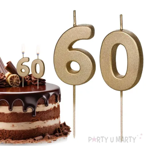 swieczki na tort liczba 60 zloty 4 5 cm 2 szt