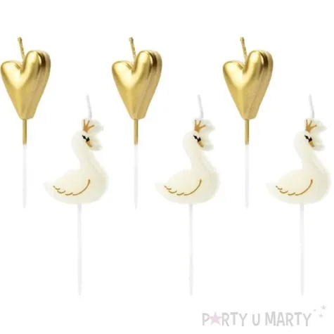 swieczki na tort lovely swan labedz mix partydeco 3 5 4 cm 6 szt