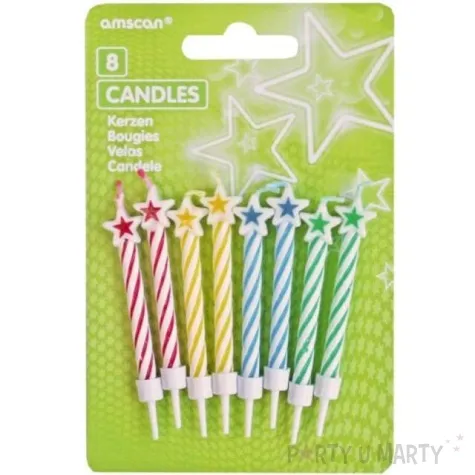 swieczki na tort paski i gwiazdki mix amscan 6 cm 8 szt