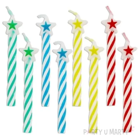 swieczki na tort paski i gwiazdki mix amscan 6 cm 8 szt