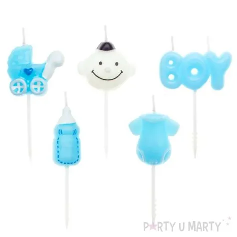 swieczki na tort pikery baby shower boy niebieskie partypal 5 szt
