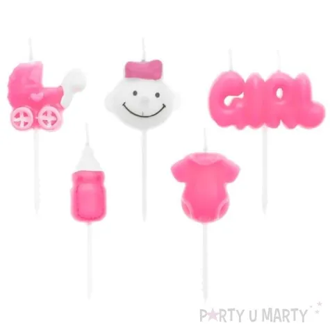 swieczki na tort pikery baby shower girl rozowe partypal 5 szt
