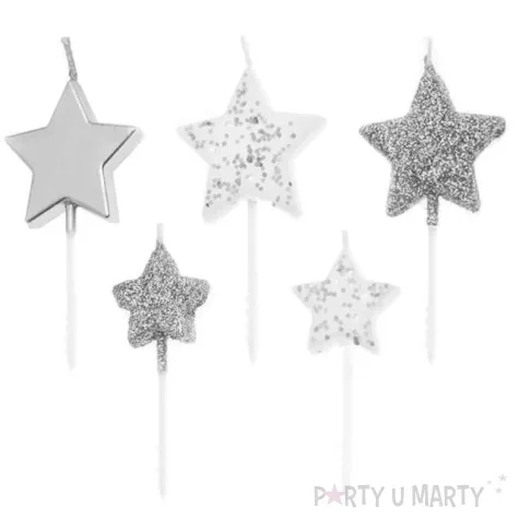 swieczki na tort pikery gwiazdki srebrne partypal 5 szt