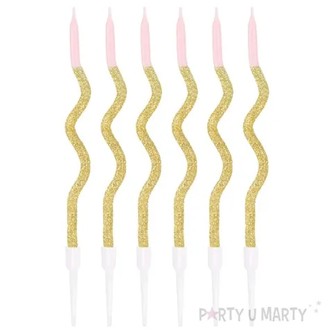 swieczki na tort spiralne ombre zloty brokat i roz partypal 6 szt