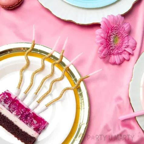 swieczki na tort spiralne ombre zloty brokat i roz partypal 6 szt