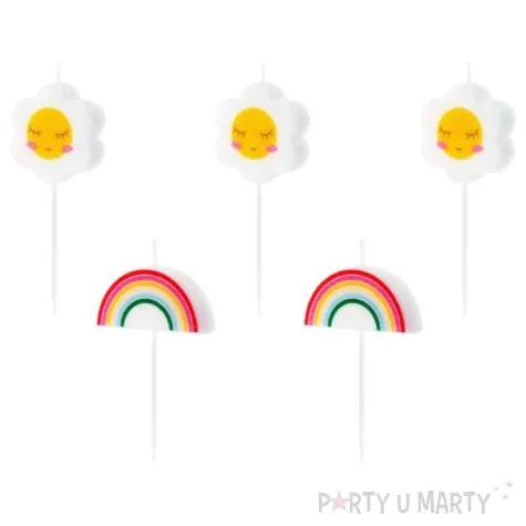 swieczki na tort stokrotki i tecze mix partydeco 5 szt