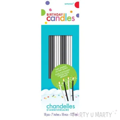 swieczki na tort ultra thin bialo czarne amscan 18 szt