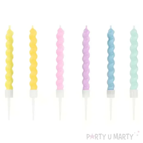 swieczki na tort zakrecone mix kolorow partydeco 8 5 cm 6 szt
