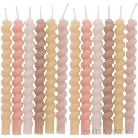 swieczki na tort zakrecone pastelowe jasne mix folat 12 szt