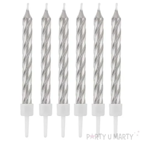 swieczki na tort zakrecone srebrne godan 8 cm 12 szt