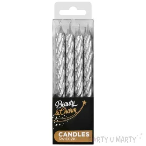 swieczki na tort zakrecone srebrne godan 8 cm 12 szt
