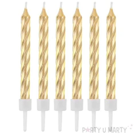 swieczki na tort zakrecone zlote godan 8 cm 12 szt