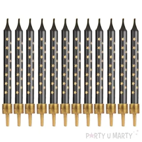 swieczki na tort zlote gwiazdki czarne partypal 12 szt