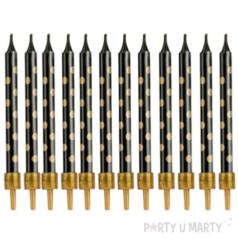 swieczki na tort zlote kropki czarne partypal 12 szt