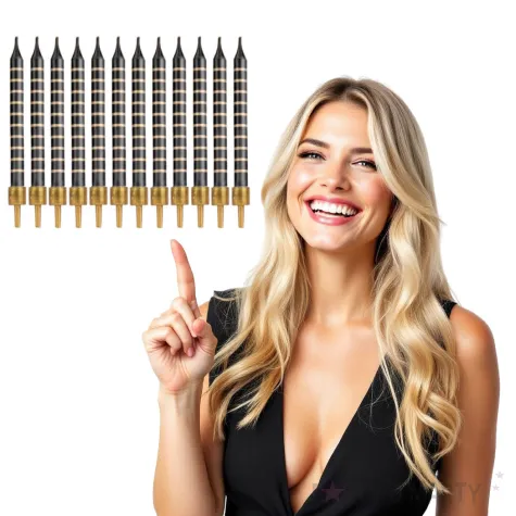 swieczki na tort zlote paski czarne partypal 12 szt