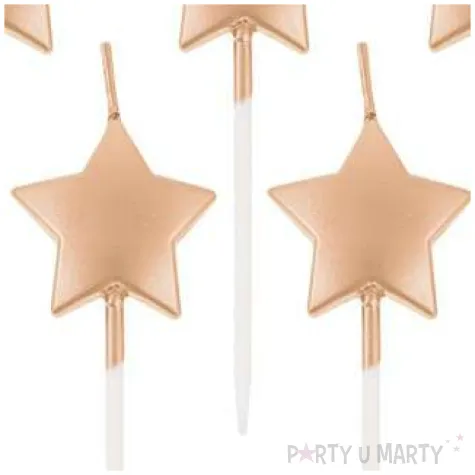 swieczki pikery gwiazdki rozowo zlote metaliczne godan 5 szt