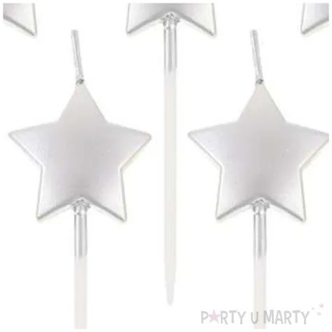 swieczki pikery gwiazdki srebrne metaliczne godan 5 szt