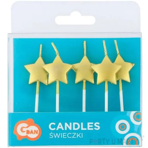 swieczki pikery gwiazdki zlote metaliczne godan 5 szt