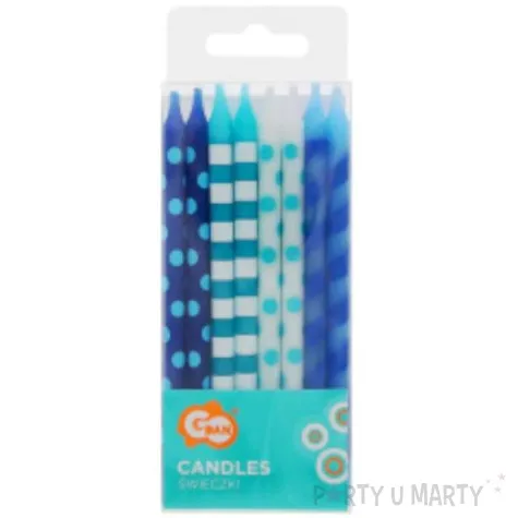 swieczki urodzinowe classic grochy i paski niebieskie godan 16 szt